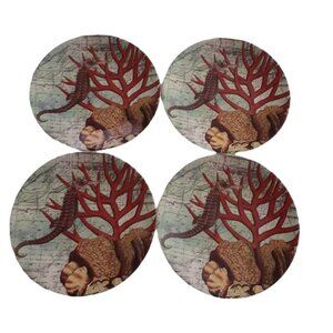 Melamine Dishes Ocean Coral Reef Sea Horses 8.5" Plates Set Of 4 Outdoor Indoor